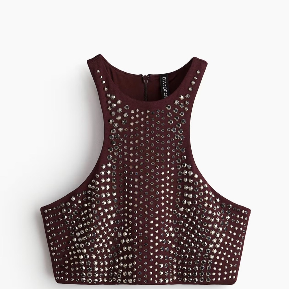 Studded Burgundy Crop Top